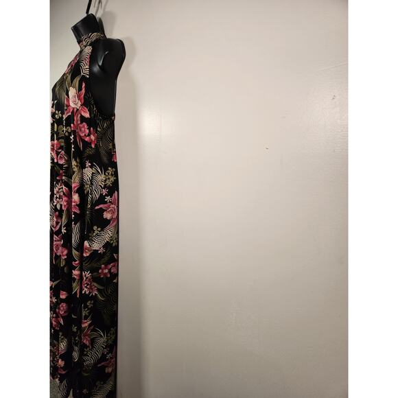 BLOOMS IN THE CITY Sleeveless Halter Maxi Dress Womens L Black Red Floral Lilies - Picture 6 of 10